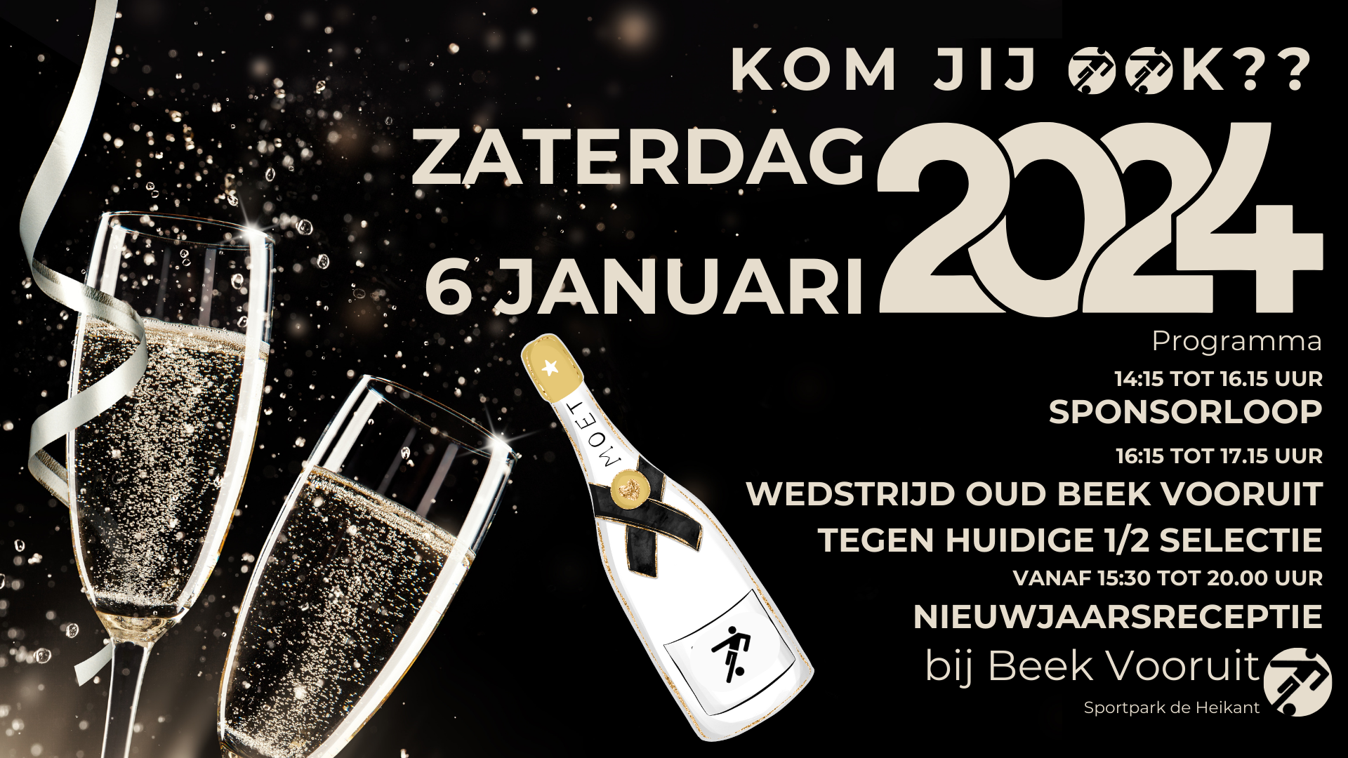 Wedstrijd Beek Vooruit - oud Beek Vooruit, nieuwjaarsreceptie en sponsorloop